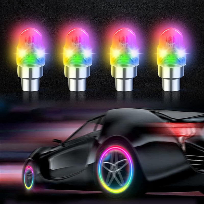 JUPIZEUS LED Flash Tire Lights,IC Light Sensitive,2 Lamp Beads More Flash, Colorful Wheel Lights,for Car Motorcycle Cart Truck,Waterproof,Motion Activated,fit in Woods/Schrader valve (4 PCS) - Image 1